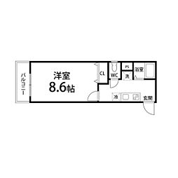 サンシャレィ中島丁 1Kの間取図画像