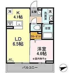D-roomDearcourt 1LDKの間取図画像