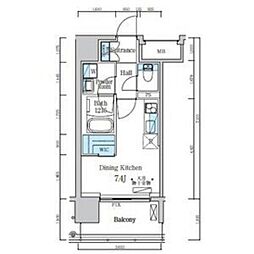 デュオフラッツ仙台木町通リネア ワンルームの間取図画像