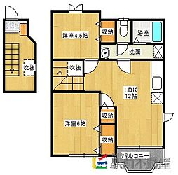 エスト・ソレイユＢ 2階2LDKの間取り