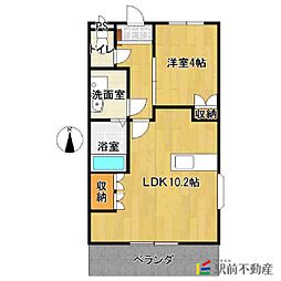 ハピネス 102 1階1LDKの間取り