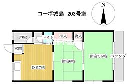 コーポ城島 2DKの間取図画像