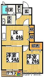 ラフィネパークサイド 2DKの間取図画像