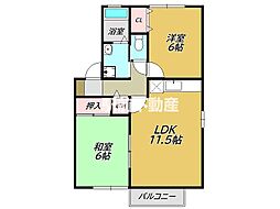 セジュール北園 2LDKの間取図画像