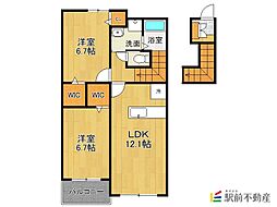 ベルプロムナードB 2LDKの間取図画像