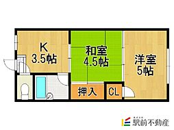 杉谷コーポ高木瀬西 2Kの間取図画像