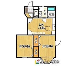 メゾンラフィーネB 2DKの間取図画像