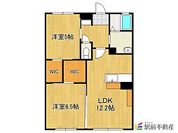 プロムナード夢咲南棟 2LDKの間取図画像