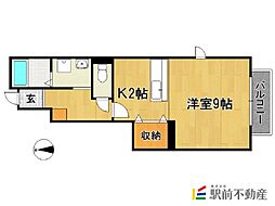 シャンイリーデB 1Kの間取図画像