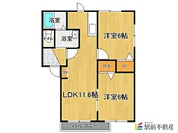 ショコラ神埼D棟 2LDKの間取図画像