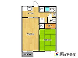 コーポ中折 2Kの間取図画像