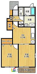 グラスローズ一生B 2DKの間取図画像