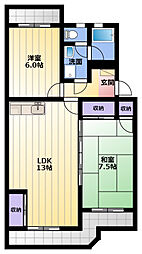 スカイシャトー城山2 2LDKの間取図画像