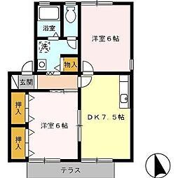 アルカディアC 2DKの間取図画像