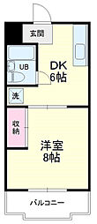 グリーンハイツ根洗 1DKの間取図画像