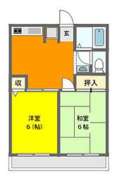 トレイシュアルボレー2 2DKの間取図画像