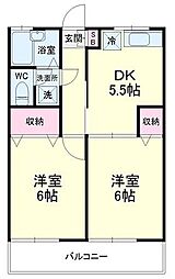 ビバリーハウス早出A 2DKの間取図画像