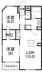 カーサブリランテ 2LDKの間取図画像