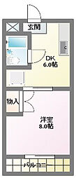 マンション大庭 1DKの間取図画像