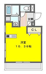パープルシャトーマルモ ワンルームの間取図画像