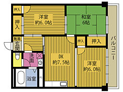 コーポ三浦 3DKの間取図画像