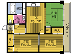 コーポ三浦 3DKの間取図画像