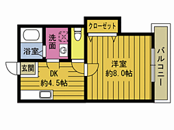 オーシャンヒルE 1DKの間取図画像