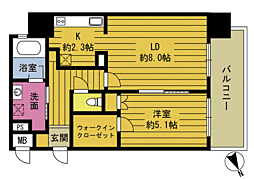 RJRプレシア大分駅前 1LDKの間取図画像