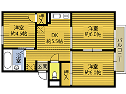エクセル横田A棟 3DKの間取図画像