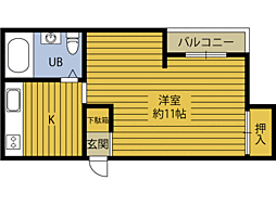 ヌーヴェル岩田 ワンルームの間取図画像