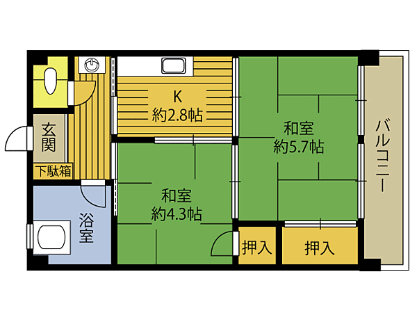 竹町西部ビル 302｜大分県大分市中央町４丁目(賃貸マンション2K・3階・28.00㎡)の写真 その2