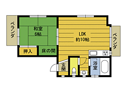 富士見第2ビル 1LDKの間取図画像
