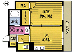 プランタン元町 1DKの間取図画像