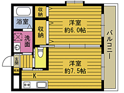 プランタン野口 1DKの間取図画像