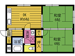 コーポ仲道 2DKの間取図画像