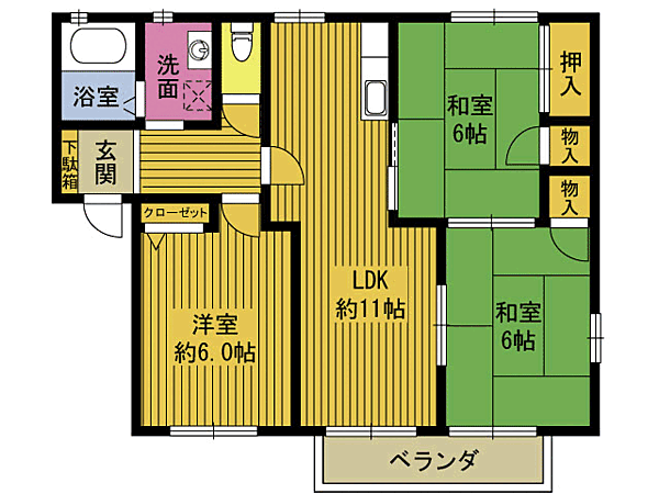 カトルミナミ C202｜大分県大分市大字羽屋(賃貸アパート3LDK・2階・60.68㎡)の写真 その2