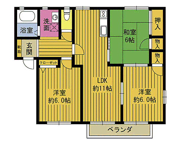 カトルミナミ A202｜大分県大分市大字羽屋(賃貸アパート3LDK・2階・60.68㎡)の写真 その2