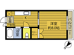 高砂ハイツ5 1Kの間取図画像
