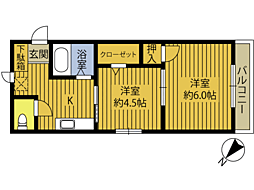 高砂ハイツ5 2Kの間取図画像