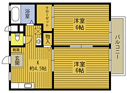 パナハイツ甲斐 2DKの間取図画像