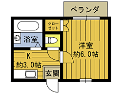 ロマネスク戸次 1Kの間取図画像