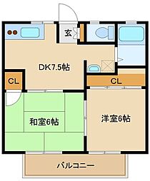 ハイツファミール 2DKの間取図画像