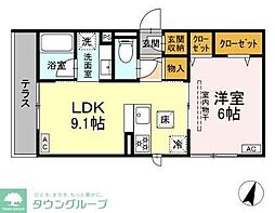 海老名市東柏ケ谷1丁目アパート 1LDKの間取図画像
