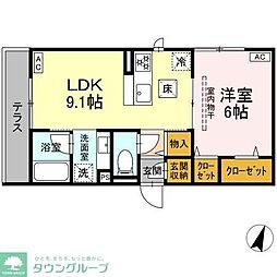 海老名市東柏ケ谷1丁目アパート 1LDKの間取図画像