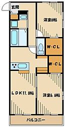 クレールコート 2LDKの間取図画像