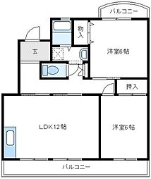 ハビテーションワダ2 2LDKの間取図画像