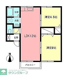 フラワーハイツ 2LDKの間取図画像