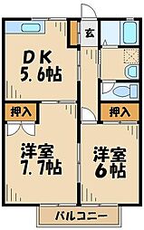 第2メゾンサンシャイン 2DKの間取図画像