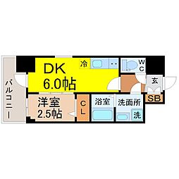 エスリード池下レスティア 1DKの間取図画像