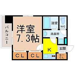 エイペックス名古屋鶴舞公園前 1Kの間取図画像